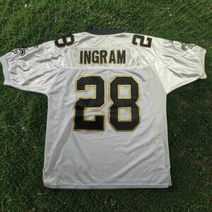 Vintage Reebok Mark Ingram #28 NFL New Orleans Saints White Away Jersey Men’s 50